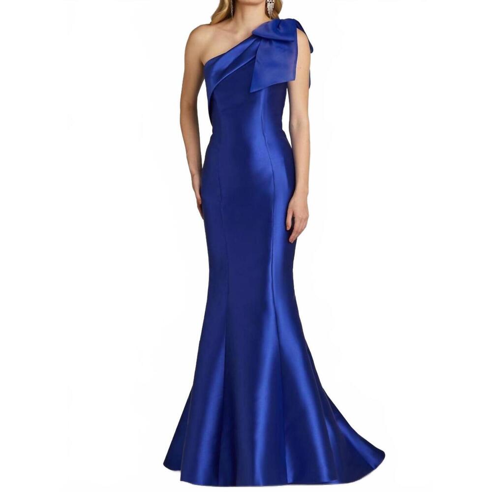 NEW GIA FRANCO elegant asymmetrical neck one shoulder evening dress in royal